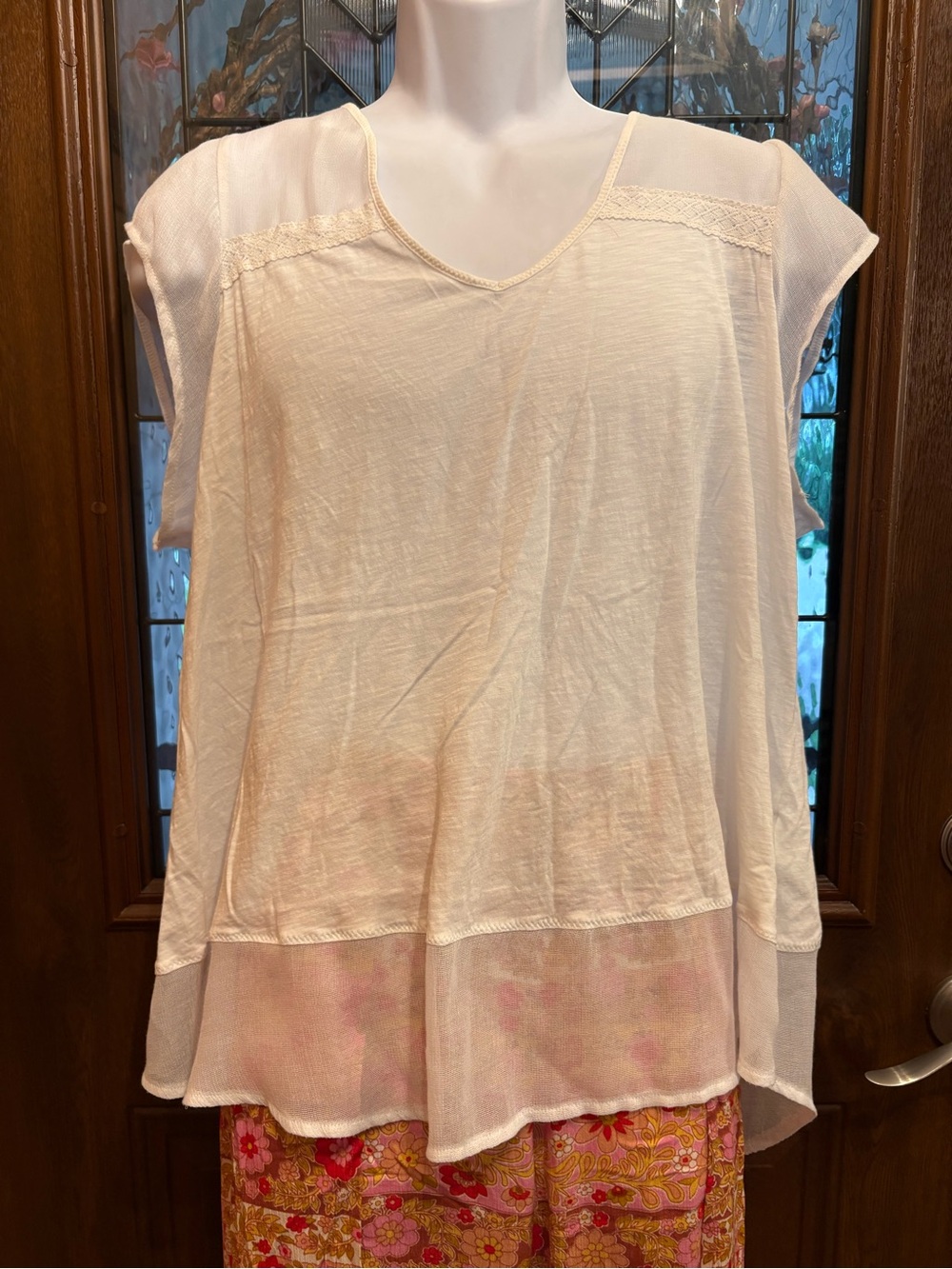 Lucky Brand White V-Neck Short Sleeve Layered Tunic